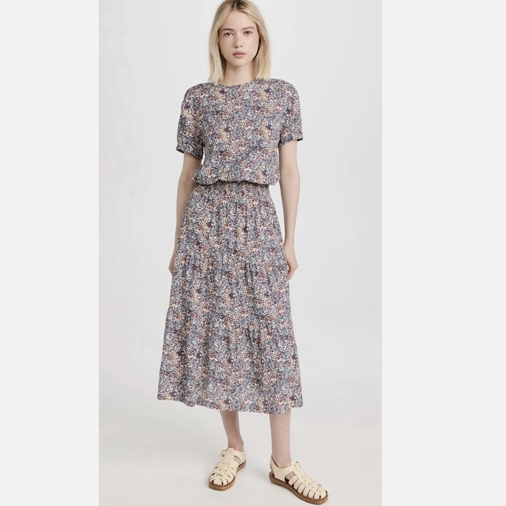 Nation LTD Martine Peasant Cherry Blossom Pink Maxi Dress Size L Milkmaid Boho